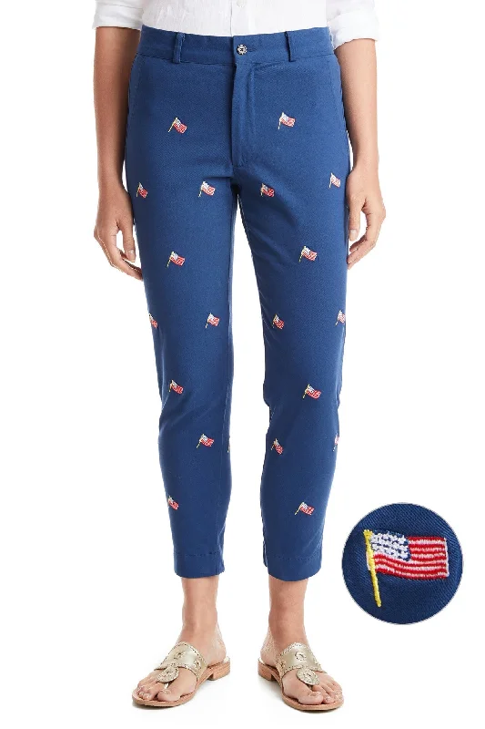 Ankle Capri Stretch Twill Nantucket Navy with USA Flag