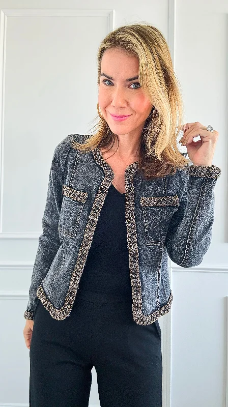 Beautifully Braided Denim Jacket - Black Denim