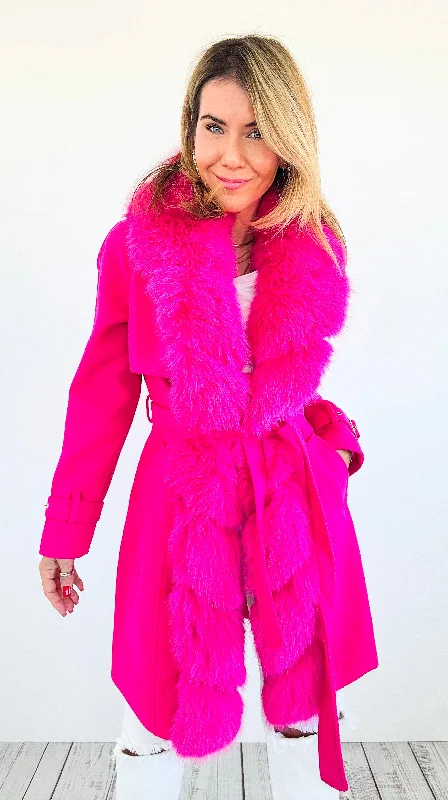 Starlit Boulevard Vegan Fur Trim Coat