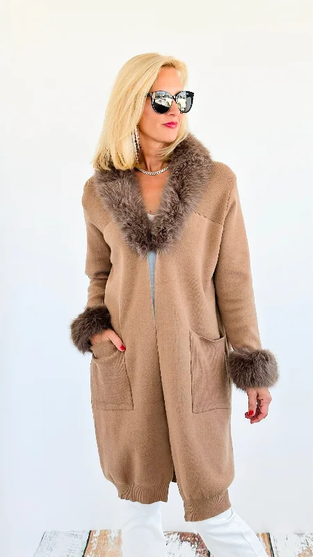 Cloudy Skies Fur-Trimmed Coat - Camel