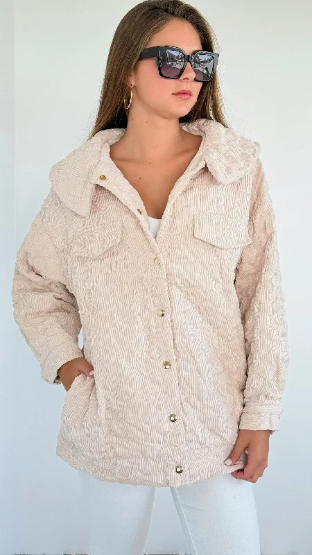 Quilted Puffer Jacket-Beige