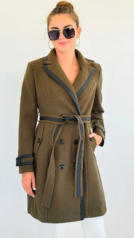 Belted Wool Trench- Olive