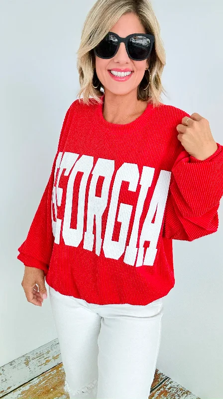 Georgia Graphic Textured Sweatshirt - Red