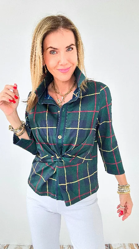 Highland Twist Tartan Blouse- Green