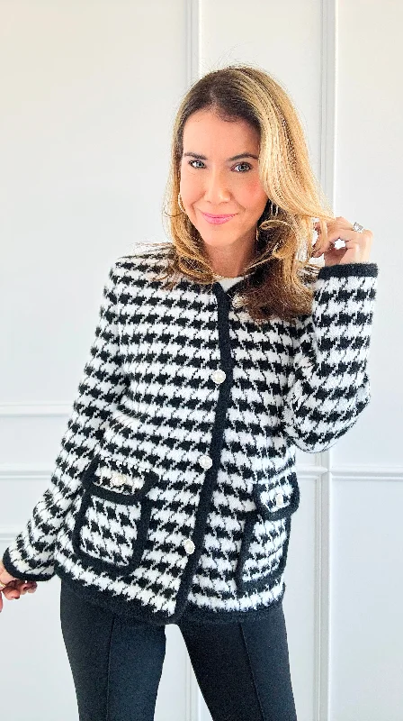 Houndstooth Tweed Jacket - White/ Black