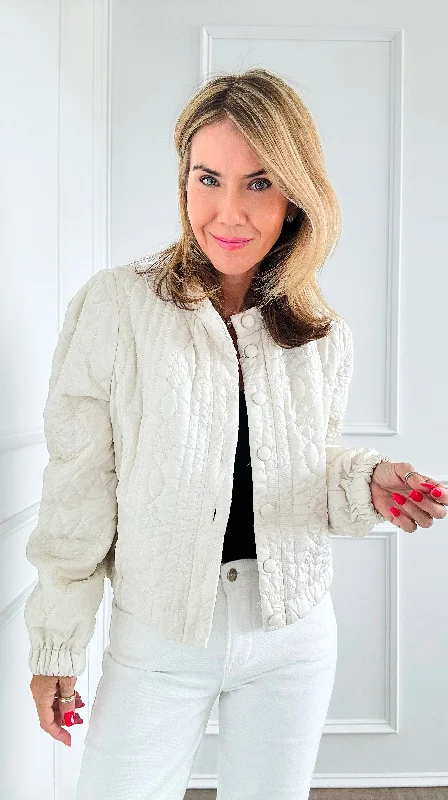 Button Down Quilted Cropped Jacket - Oatmeal