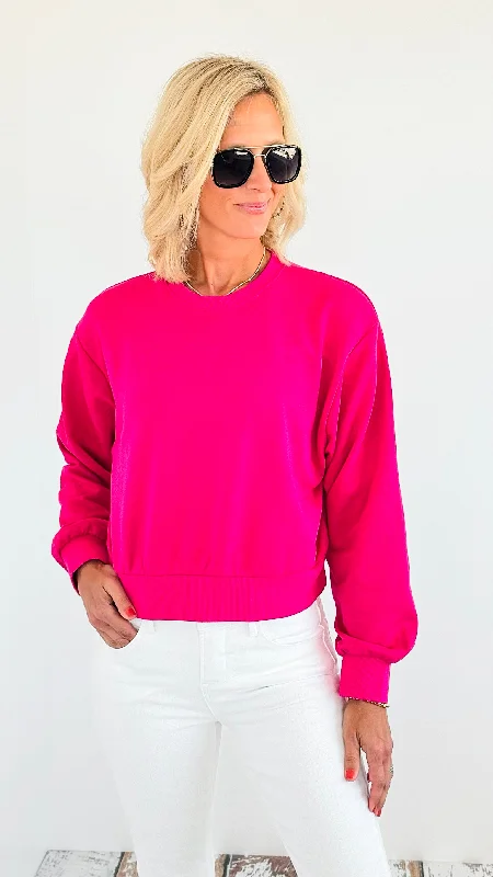 'Good Vibes Only' Pullover Sweater - Fuchsia