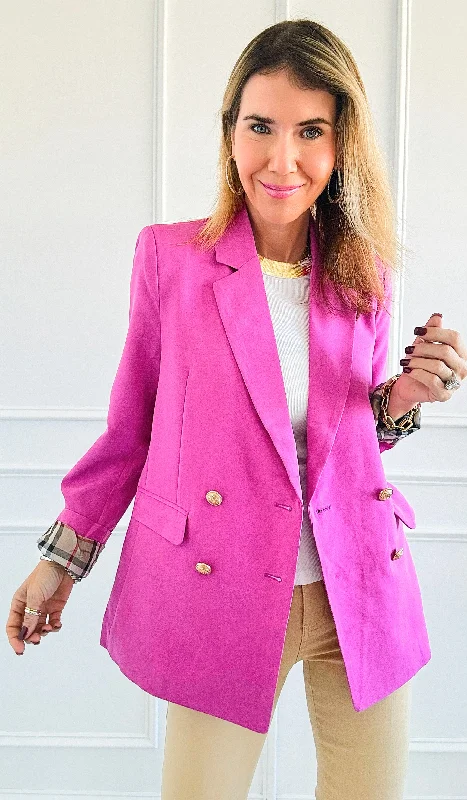 Plaid Lining Jacket- Fuchsia