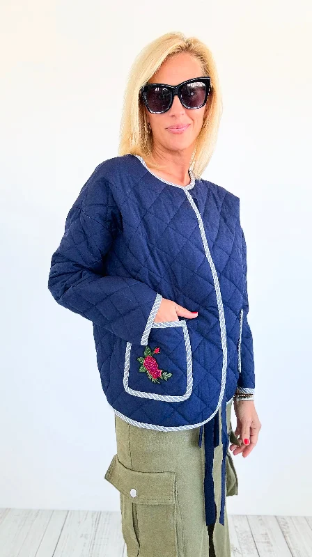 Rose Embroidered Light Quilted Jacket