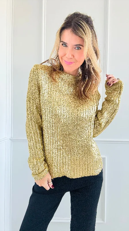 Gold Metallic Ribbed Sweater