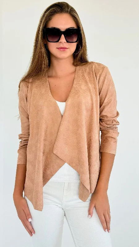 Textured Suede Moto Jacket - Taupe