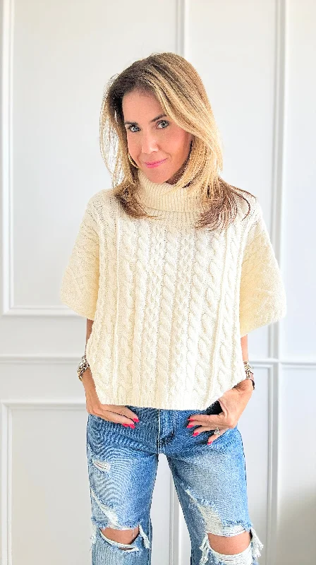 Turtle Neck Cable Knit Sweater - Ivory