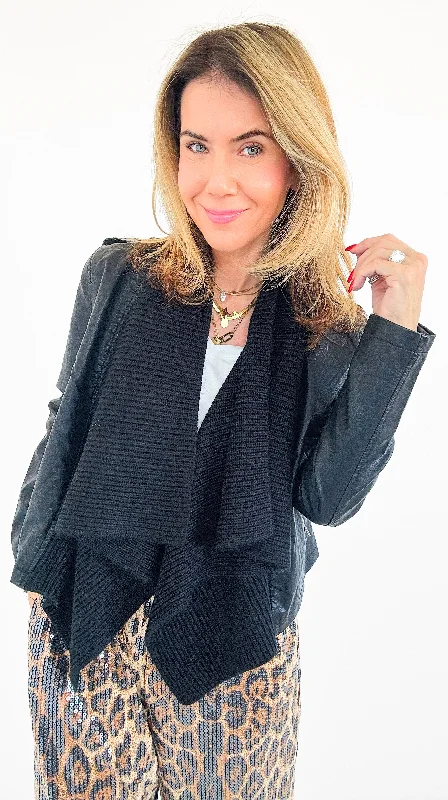 Chic Drape Knit Jacket - Black