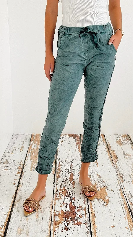 Washed Jogger Italian Pants - Emerald Green