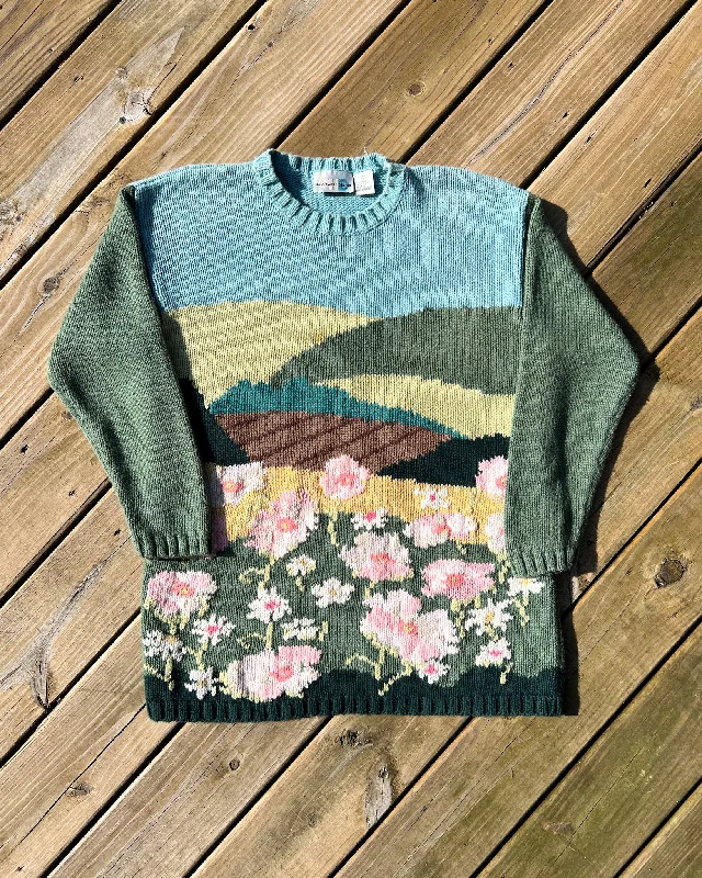 Vintage Spring Landscape Knit Sweater