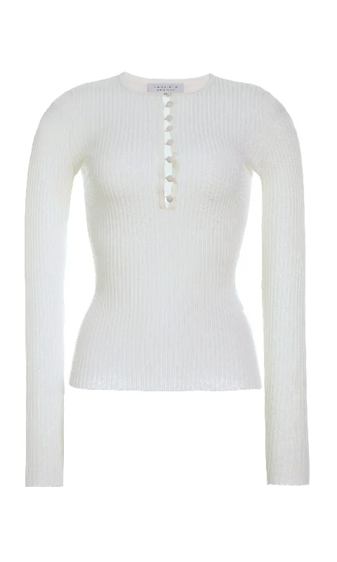 Mirta Knit Sweater in Ivory Merino Wool