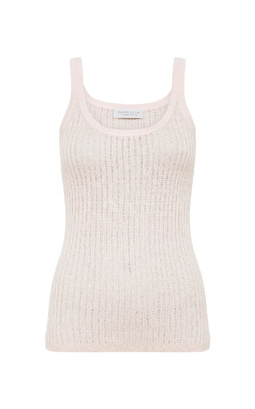 Nevin Pointelle Knit Tank Top in Pale Blush Cashmere Silk