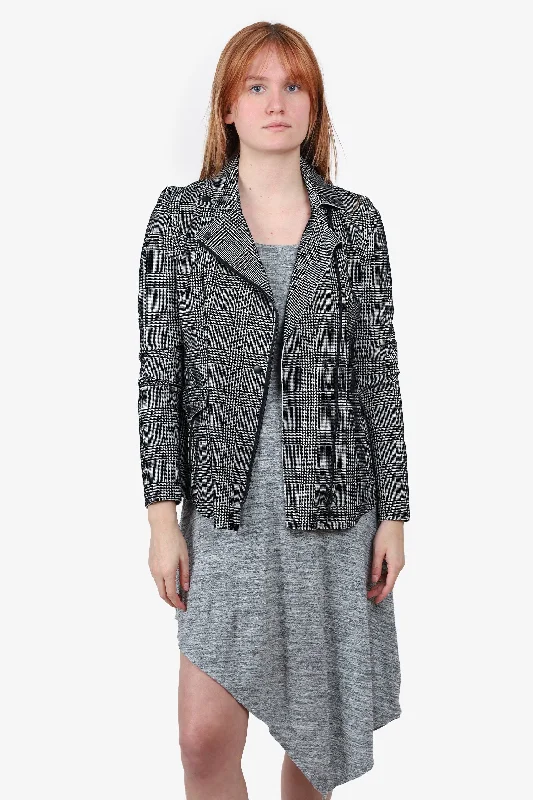 Akris Punto Black White Check Zip Jacket Size 6