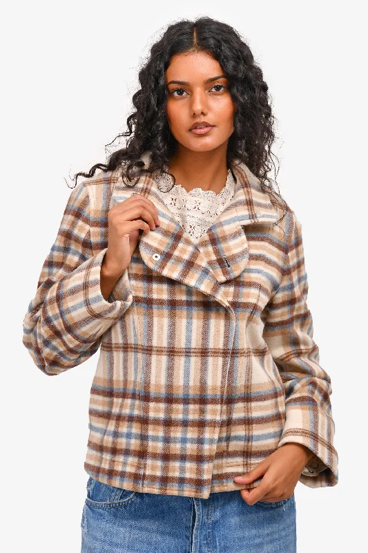 Akris Punto Brown/Blue Wool Blend Plaid Jacket Size S