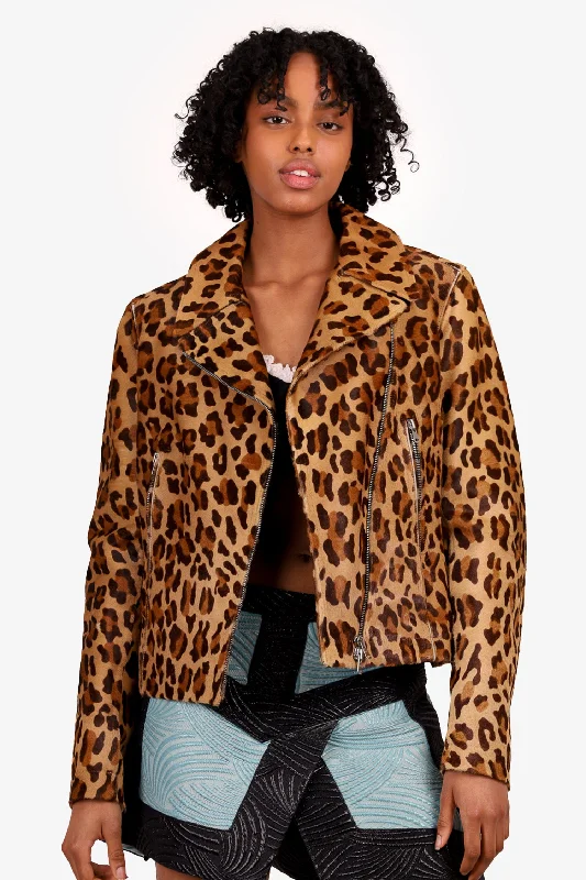 Alaïa Leopard Print Pony Calf Biker Jacket Size 42