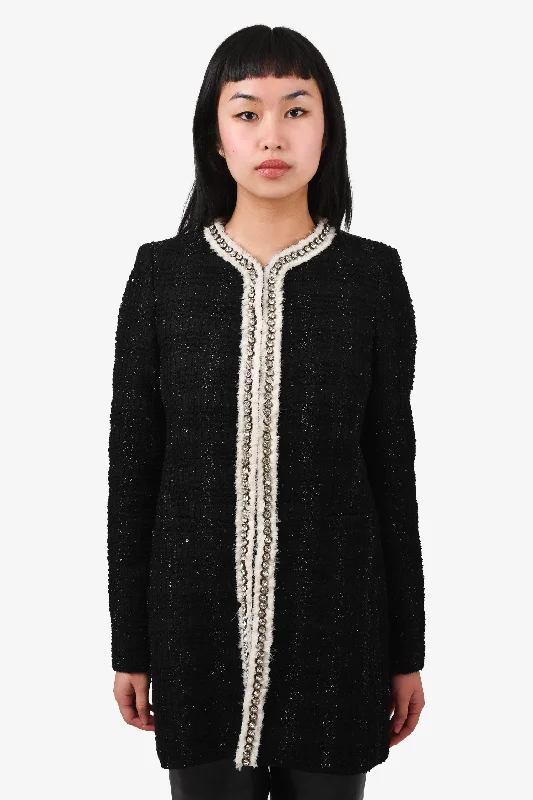 Alice + Olivia Black/White Tweed Sequin/Diamante Embellished Jacket Size XS