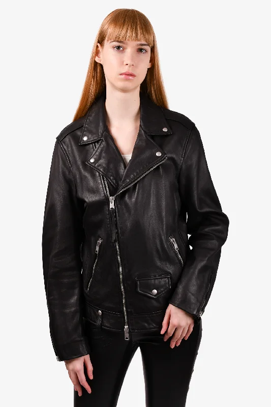 All Saints Black Lamb Leather Moto Jacket Size S Mens