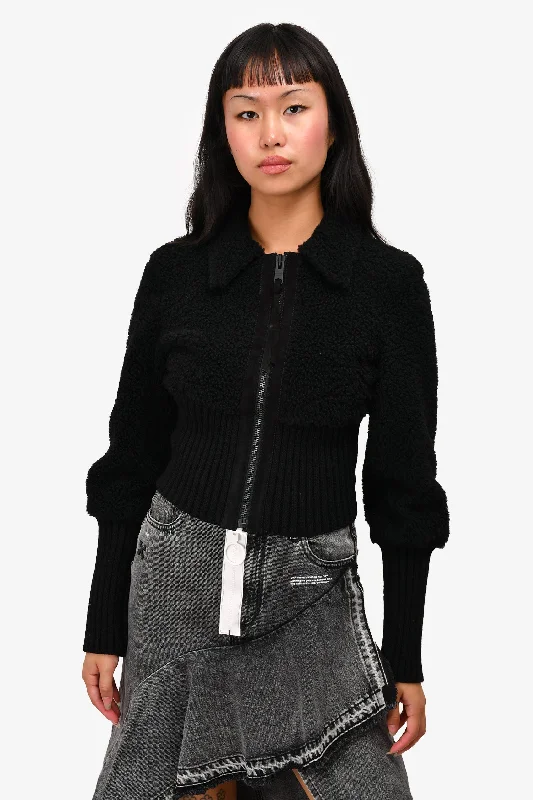 All Saints Black Sheepskin Cropped Zip-Up Jacket Size S