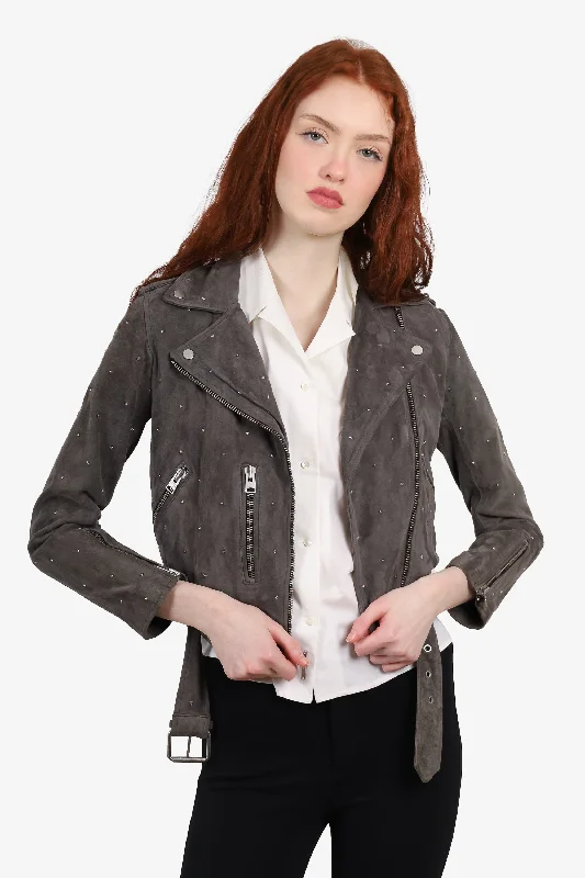 AllSaints x Balfern Grey Suede Star Studded Biker Jacket Size 0