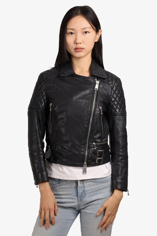 AllSaints Black Leather Biker Jacket Size 4