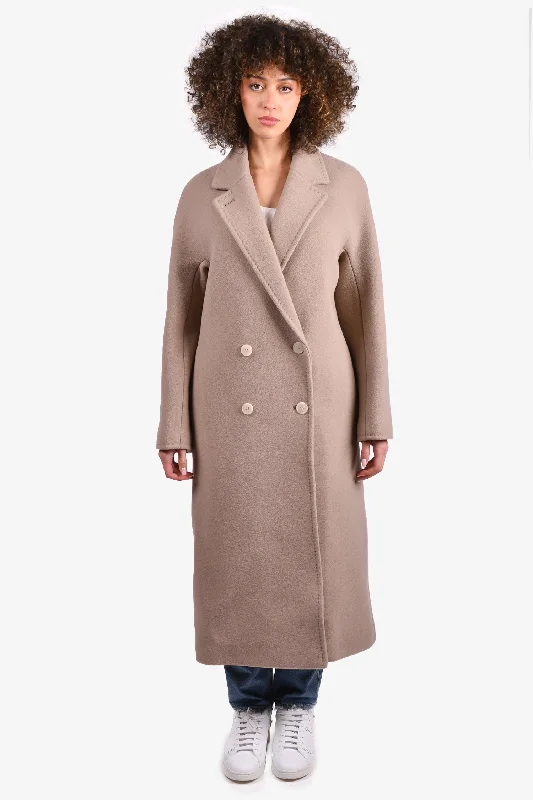 Babaton Atelier Beige Wool Double Breasted Slouch Coat Size 2