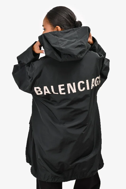 Balenciaga 2018 Black Logo Printed Hooded Jacket Size 40