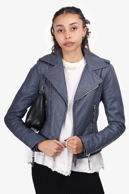 Balenciaga Grey Leather Biker Jacket Size 38