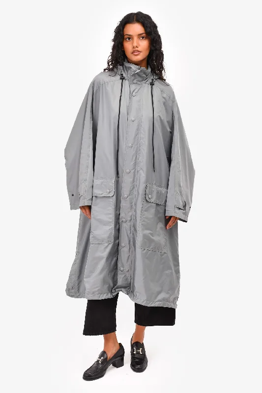 Balenciaga Grey Nylon Logo Oversized 'Opera' Rain Jacket Size 34