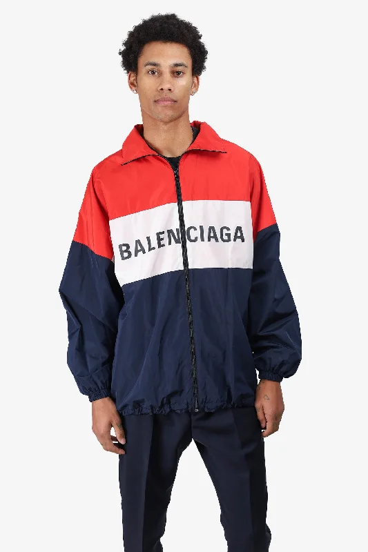 Balenciaga Red/Navy Nylon Logo Windbreaker Size 34 Mens