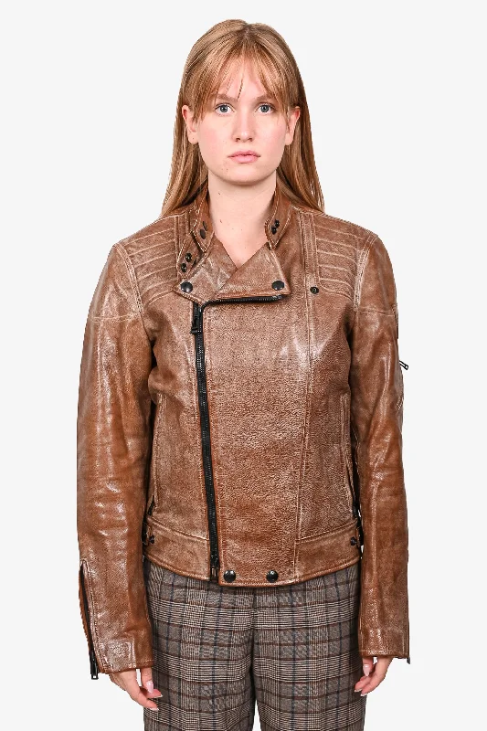 Belstaff Brown Leather Distressed Biker Jacket Size L