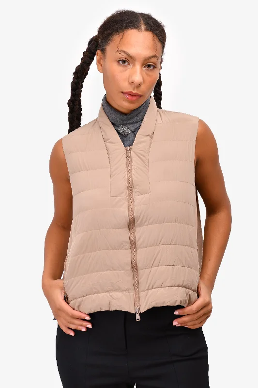 Brunello Cucinelli Beige Silk Padded Vest Size 44