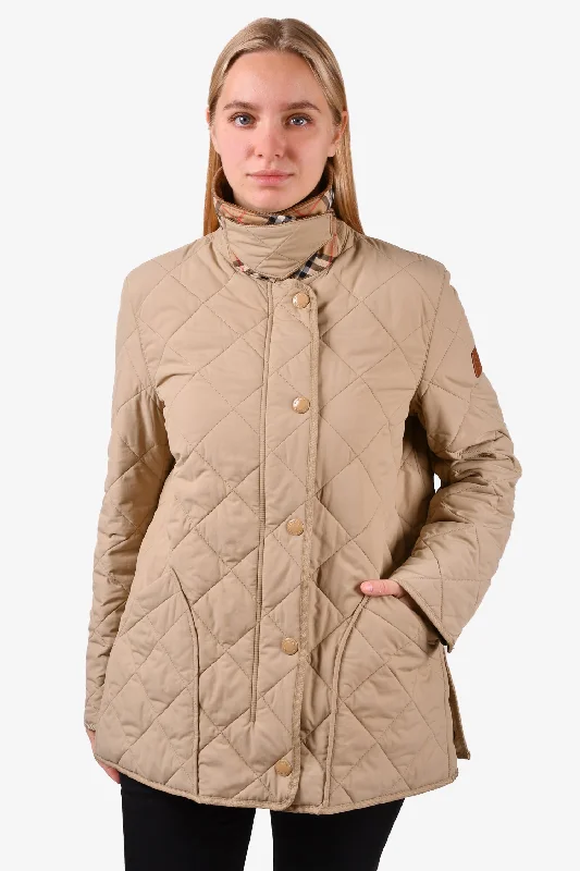 Burberry Beige/Brown Quilted Corduroy Collar Zip-Up Jacket Size M