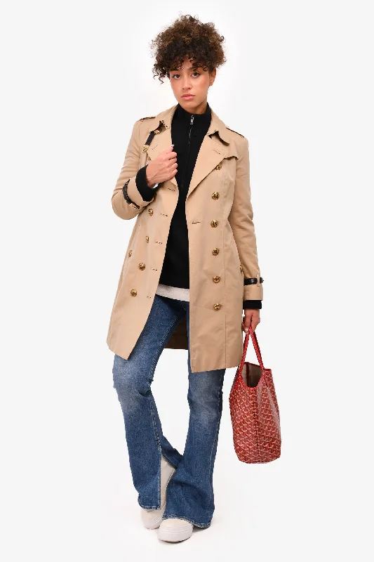 Burberry Beige Double Breasted Leather Detailed Trench Coat Size 4 US (As Is)