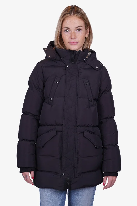 Burberry Black Logo Patch Hooded Puffer Jacket Size 14Y