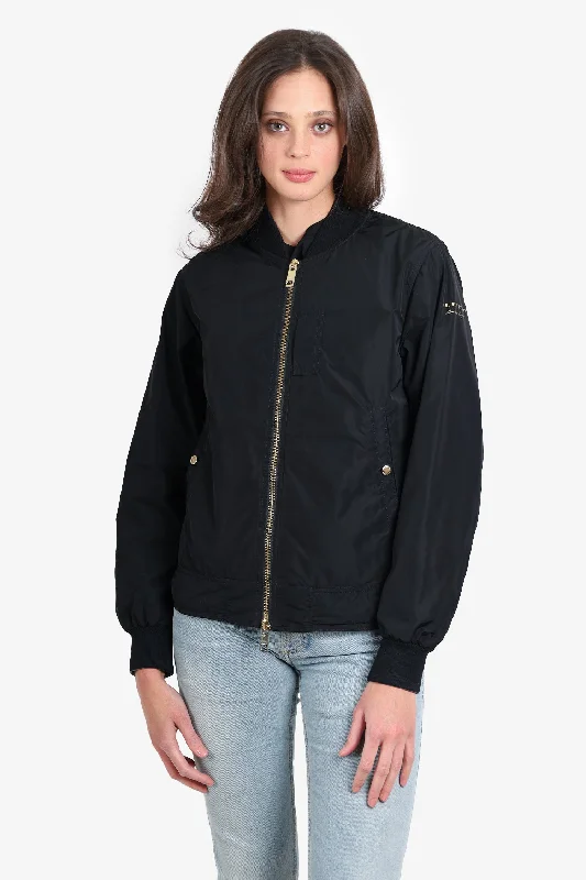 Burberry Black Nylon Bomber Jacket with Logo Arm Size 46