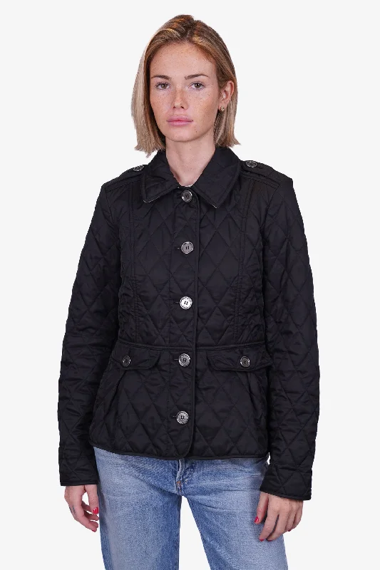 Burberry Black Quilted Collared Buttoned Jacket Size S