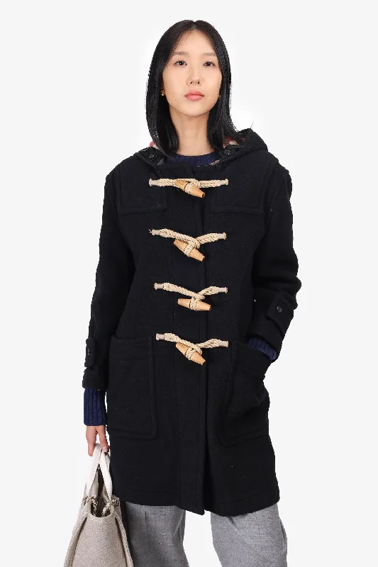 Burberry Black Wool Rope Hooded 'Greenwich Duffle' Coat Size 2