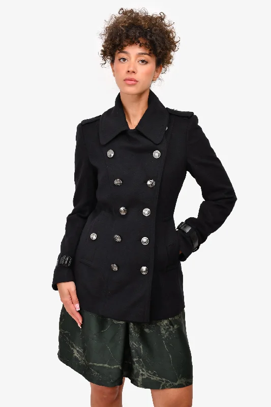 Burberry Black Wool Short Coat Size 6