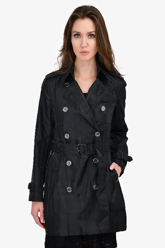 Burberry Brit Black Check Nylon Short Trench Coat Size 4