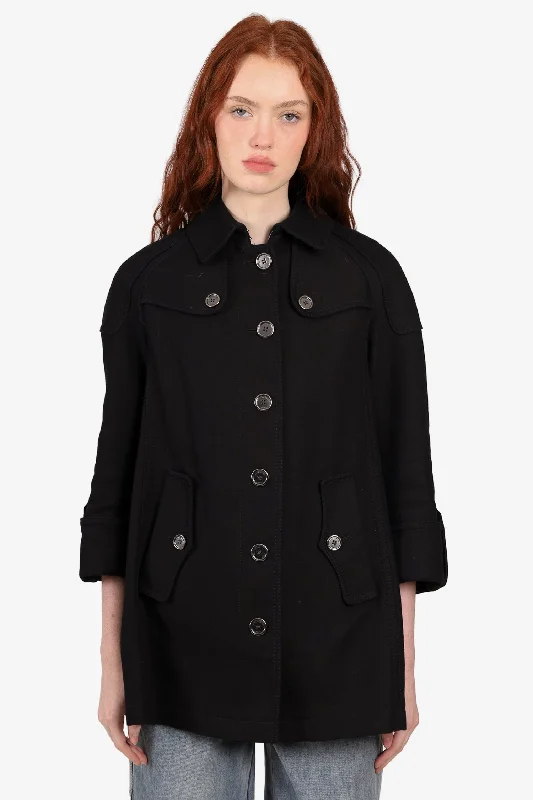 Burberry Brit Black Cotton Button Up Coat Size 10