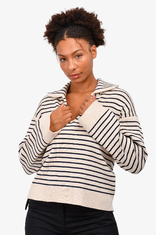 Celine Navy/White Cotton Stripe Wide Neck Sweater Size S