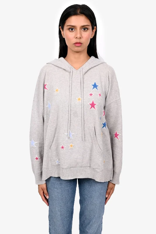 Chinti & Parker Grey Cashmere Hooded Sweater with Multicolour Stars Size L