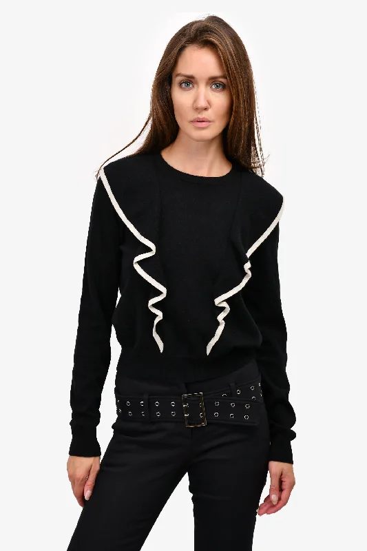 Chloe Black/White Cashmere Ruffle Sweater Size S