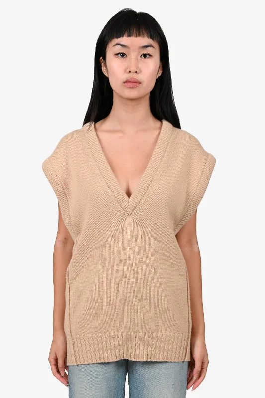 Chloe Brown Cashmere Wool Blend V-Neck Vest Size S