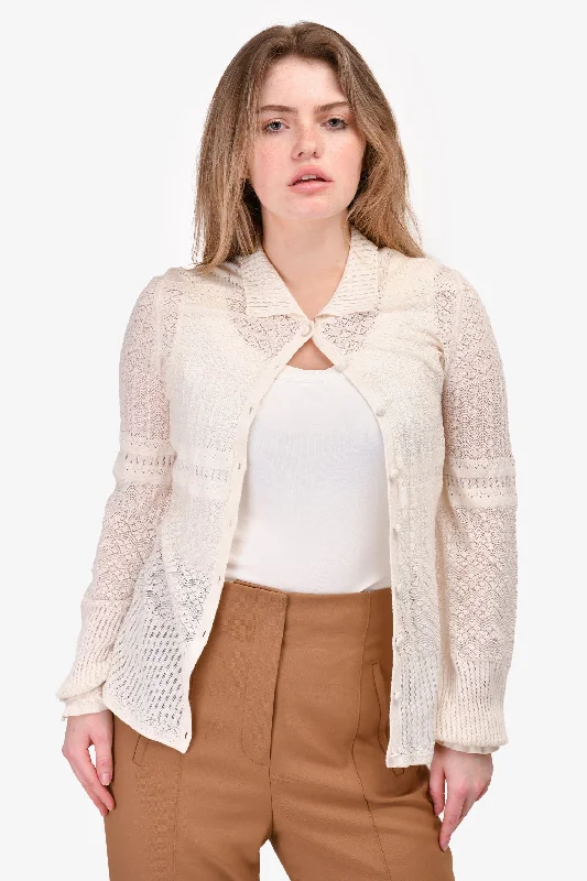 Chloe Cream Crochet Knit Button-Up Sweater Size M